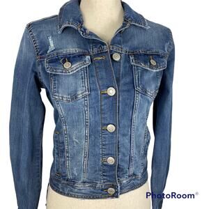Aeropostale Denim Trucker Jacket Medium Wash Button Up Flap Pocket Small